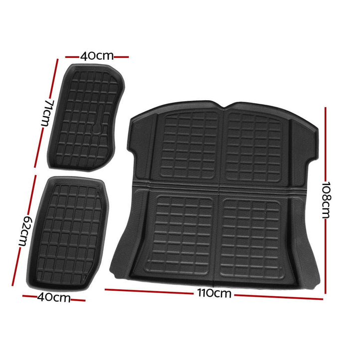 3pcs Car Rear Front Cargo Trunk Toolbox Luggage Rubber Mats