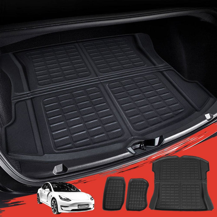 3pcs Car Rear Front Cargo Trunk Toolbox Luggage Rubber Mats