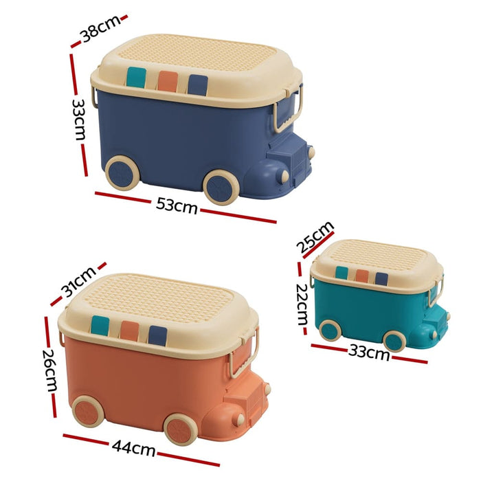 3pcs Toy Storage Box Cute Car Container Kids Toys Organiser