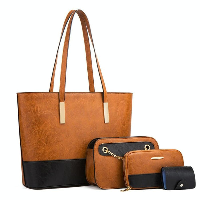 4 In 1 Colour Block Messenger Handbag Large Capacity Lady