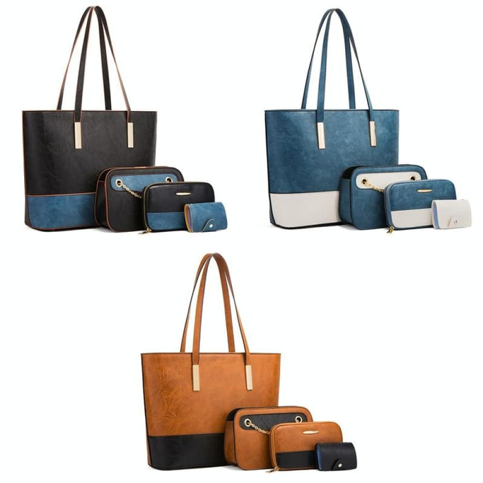 4 In 1 Colour Block Messenger Handbag Large Capacity Lady