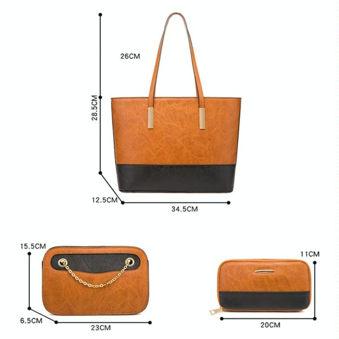 4 In 1 Colour Block Messenger Handbag Large Capacity Lady