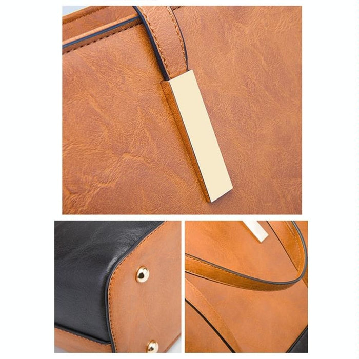 4 In 1 Colour Block Messenger Handbag Large Capacity Lady