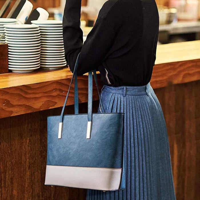 4 In 1 Colour Block Messenger Handbag Large Capacity Lady