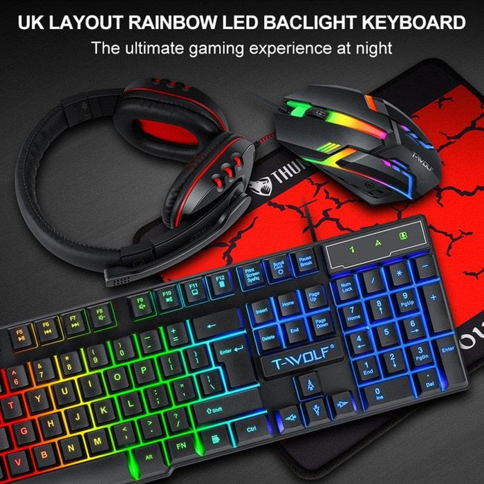 4 in 1 Rgb Ergonomic Light Mechanical Feel Gaming Keyboard