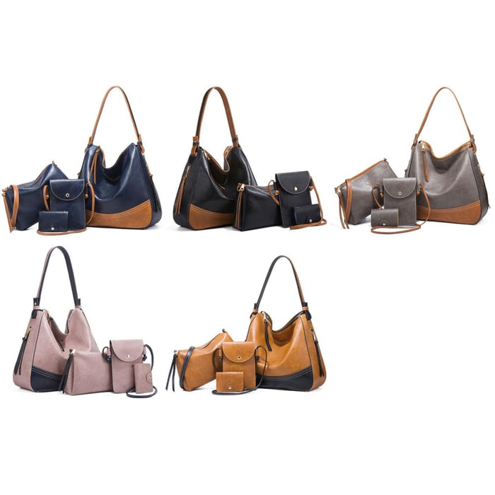 4 In 1 Simple Colour Block Diagonal Handbags Fashion Large