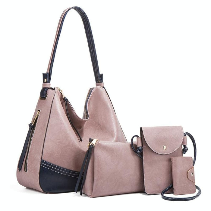4 In 1 Simple Colour Block Diagonal Handbags Fashion Large