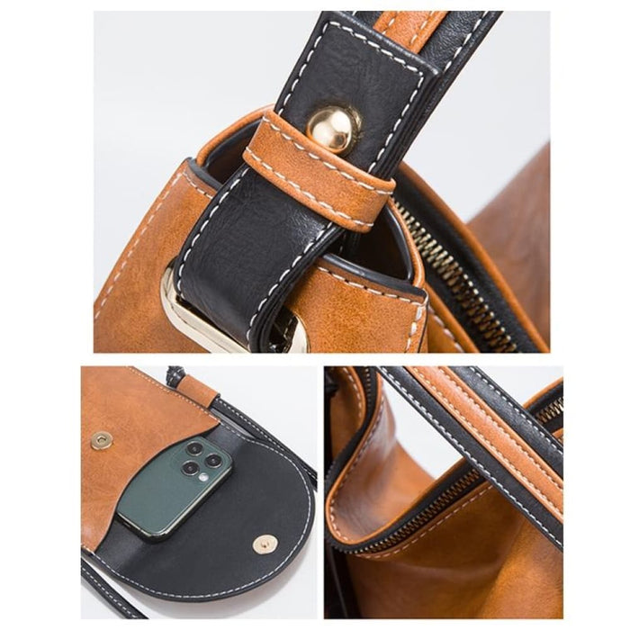 4 In 1 Simple Colour Block Diagonal Handbags Fashion Large