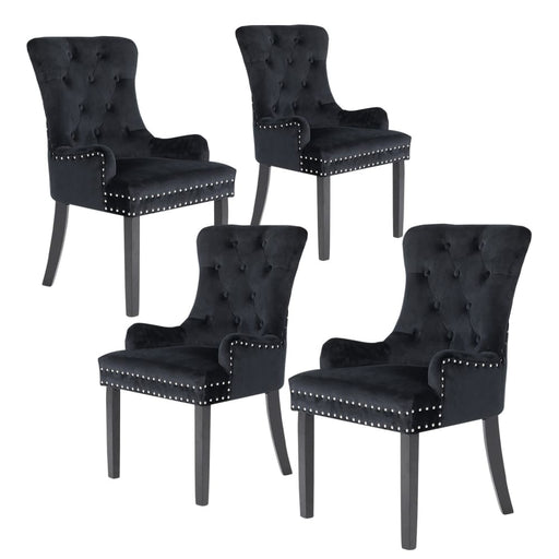 4 Set Black French Provincial Dining Chair Ring Studded