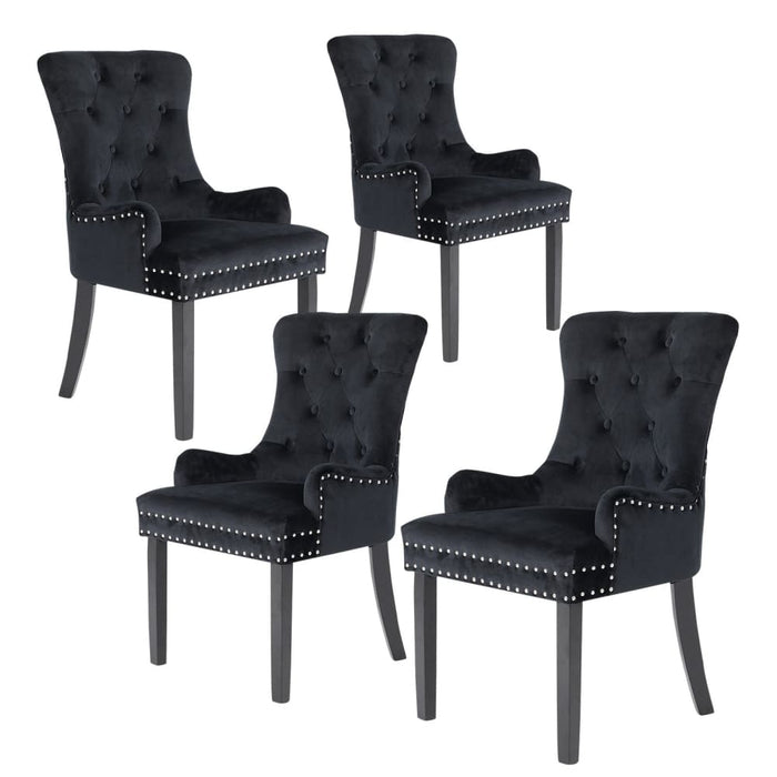 4 Set Black French Provincial Dining Chair Ring Studded