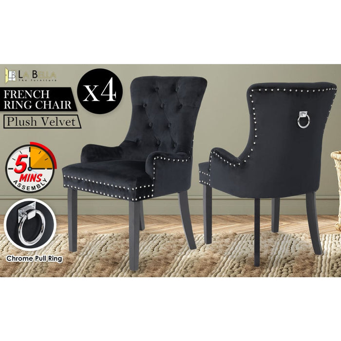 4 Set Black French Provincial Dining Chair Ring Studded