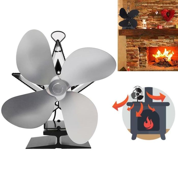 4-blade Aluminum Heat Powered Fireplace Stove Fan
