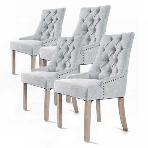 4 Set Grey French Provincial Dining Chair Amour Oak Leg