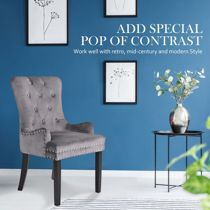 4 Set Grey French Provincial Dining Chair Ring Studded