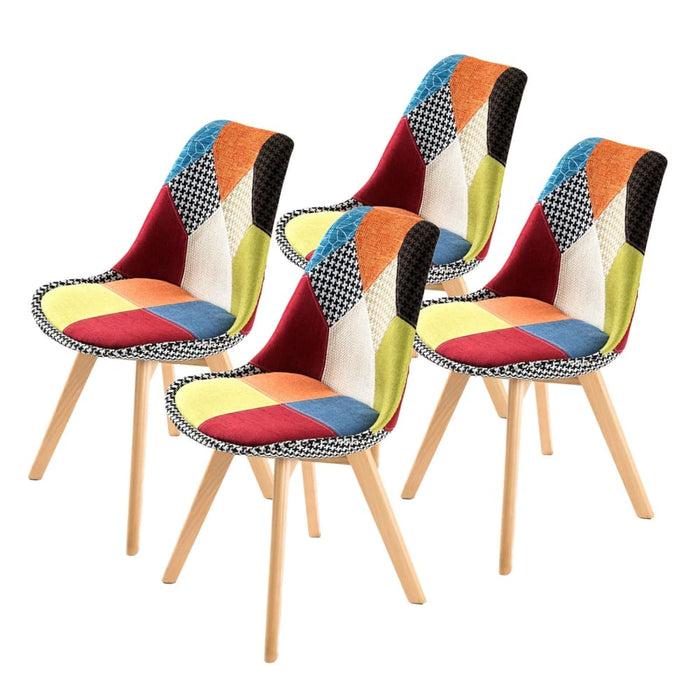 4 Set Multi Colour Retro Dining Cafe Chair Padded Seat