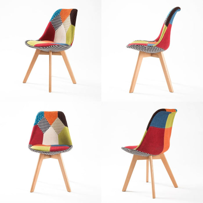 4 Set Multi Colour Retro Dining Cafe Chair Padded Seat