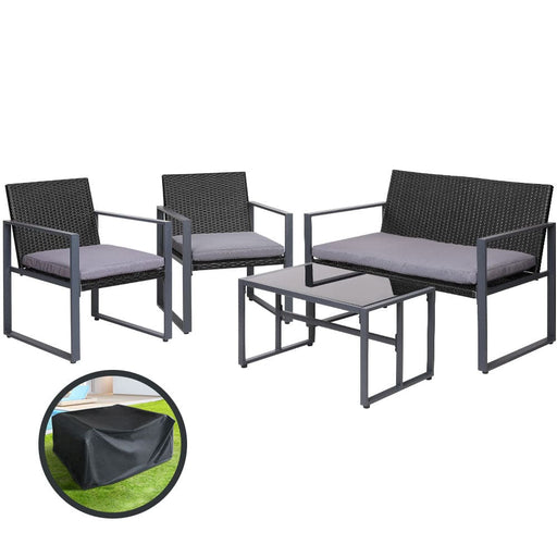 4 Pcs Outdoor Dining Set Lounge Setting Patio Wicker Chairs