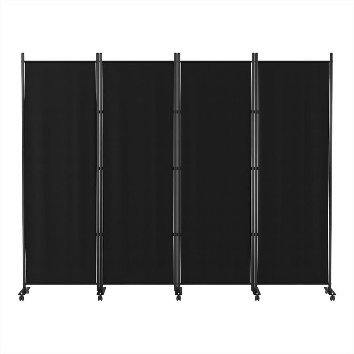 4 Panel Room Divider Screen 217cm Wheel Fabric Black
