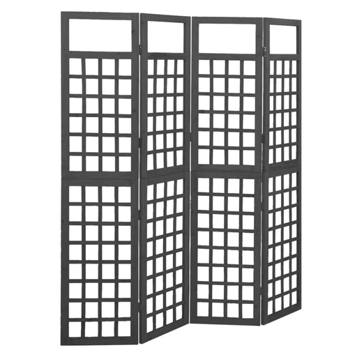 4 Panel Room Divider Trellis Solid Fir Wood Black Gl6016