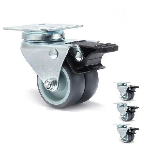 4 Piece 2 Heavy Duty Swivel Rubber Caster Set With Brake