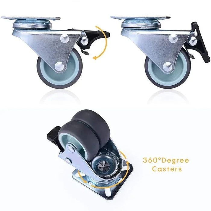 4 Piece 2 Heavy Duty Swivel Rubber Caster Set With Brake