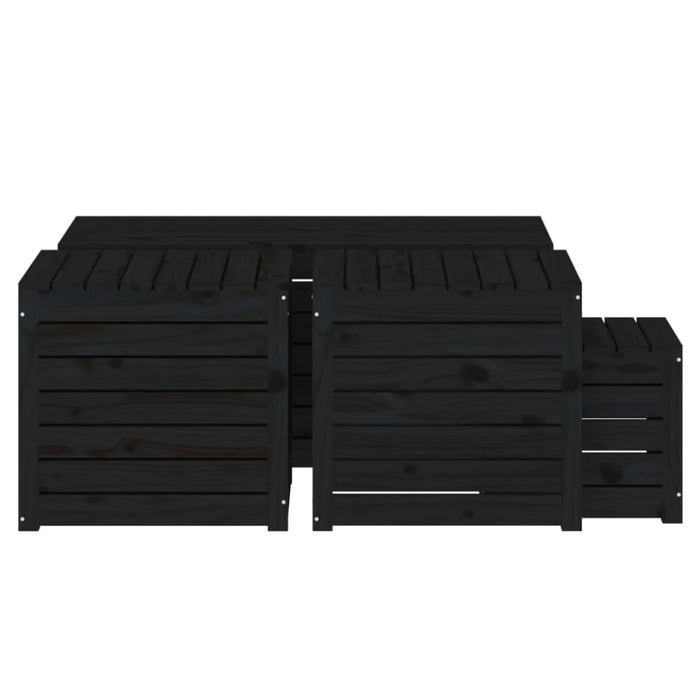 4 Piece Garden Box Set Black Solid Wood Pine Topalib