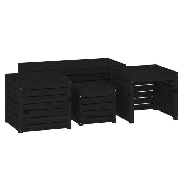 4 Piece Garden Box Set Black Solid Wood Pine Topalib