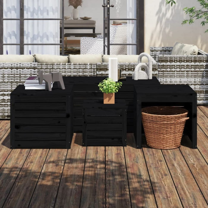 4 Piece Garden Box Set Black Solid Wood Pine Topalib
