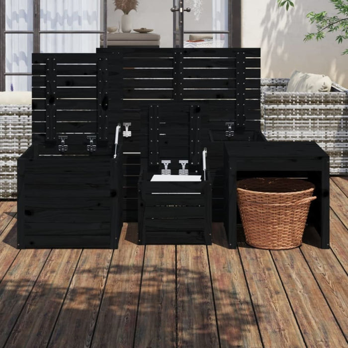 4 Piece Garden Box Set Black Solid Wood Pine Topalib