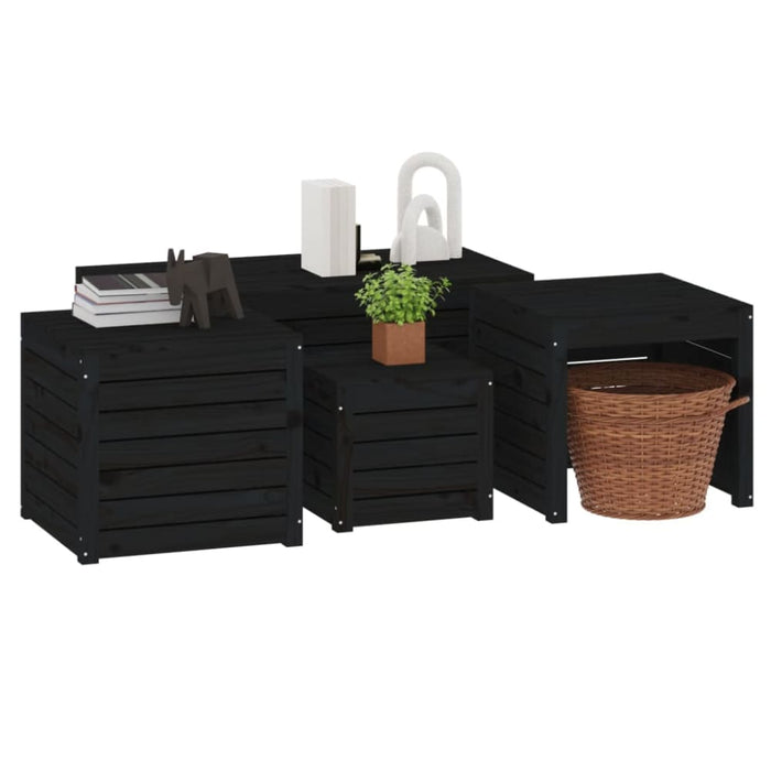 4 Piece Garden Box Set Black Solid Wood Pine Topalib