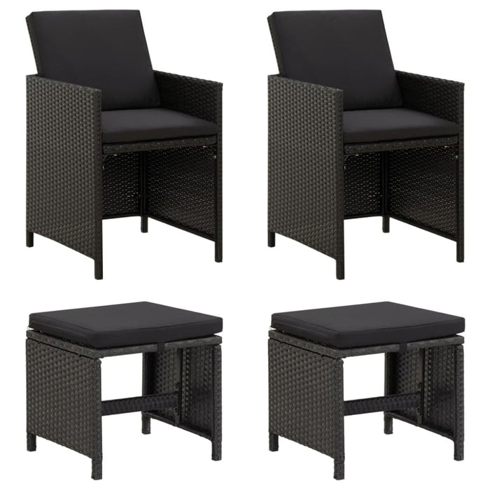 4 Piece Garden Chair and Stool Set Poly Rattan Black Tolipx
