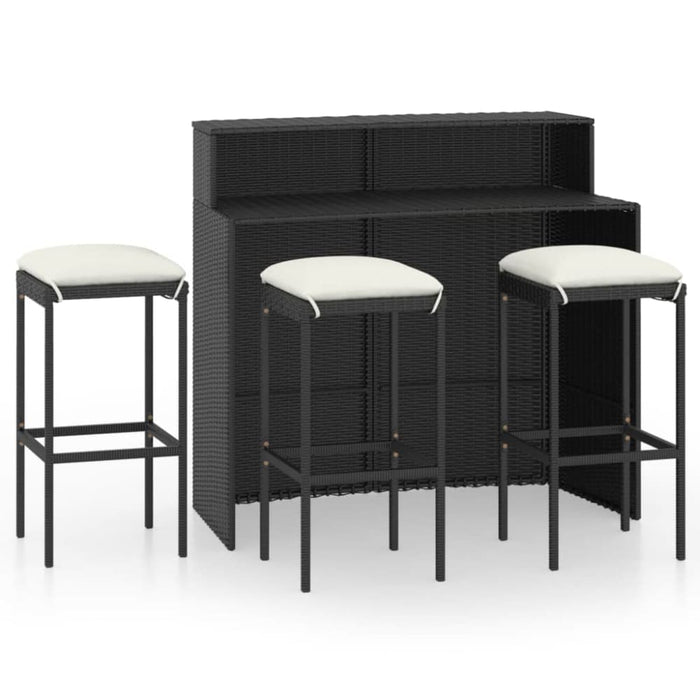 4 Piece Garden Bar Set with Cushions Black Tblanil