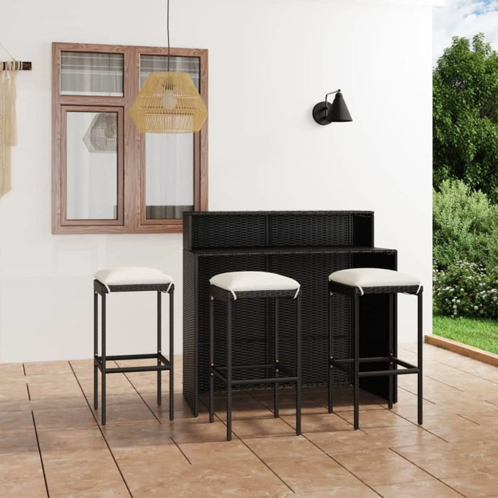 4 Piece Garden Bar Set with Cushions Black Tblanil