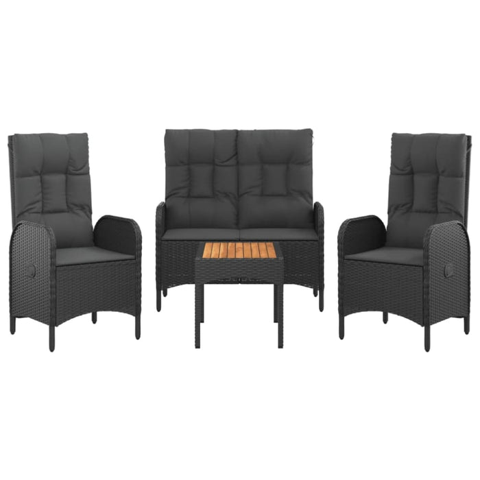 4 Piece Garden Dining Set with Cushions Black Poly Rattan