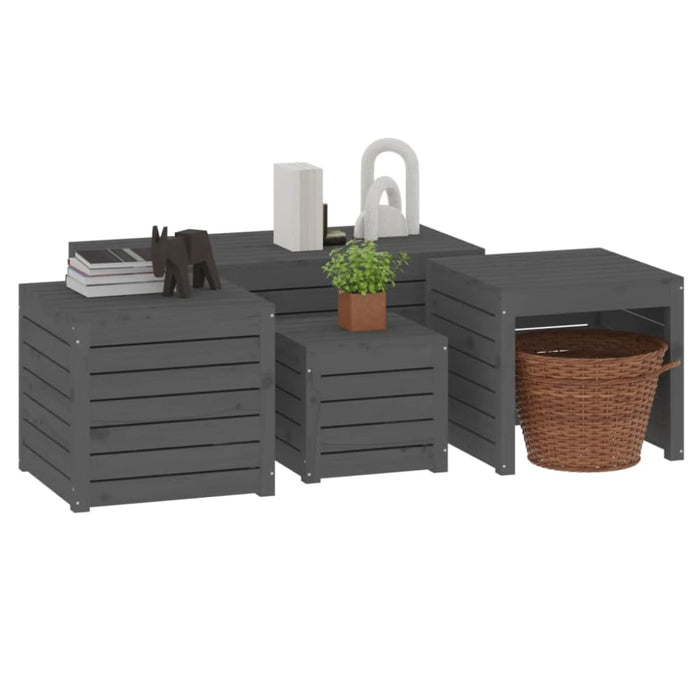4 Piece Garden Box Set Grey Solid Wood Pine Topalln