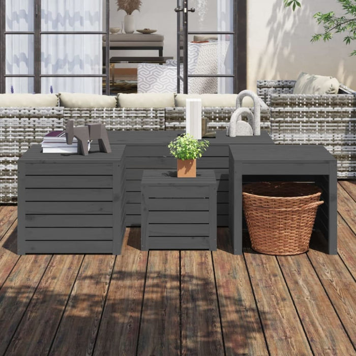 4 Piece Garden Box Set Grey Solid Wood Pine Topalln