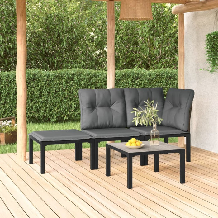 4 Piece Garden Lounge Set Black and Grey Poly Rattan Tlxnba