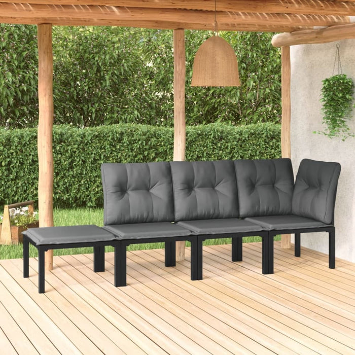 4 Piece Garden Lounge Set Black and Grey Poly Rattan Tlxnbp