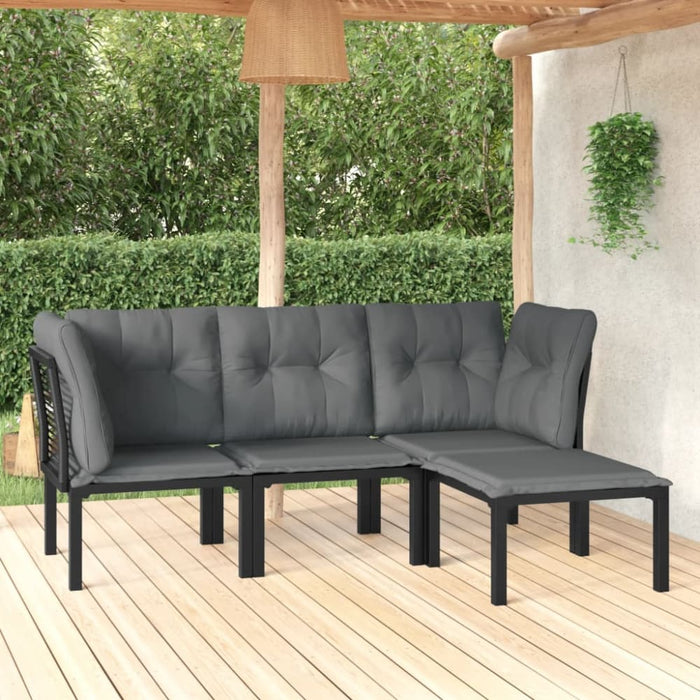 4 Piece Garden Lounge Set Black and Grey Poly Rattan Toniiai