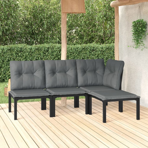 4 Piece Garden Lounge Set Black and Grey Poly Rattan Toniiat