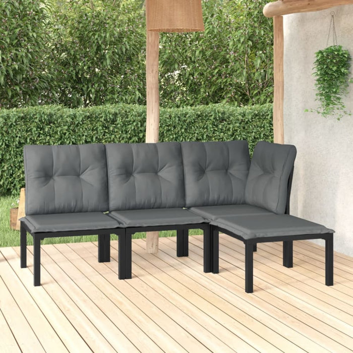 4 Piece Garden Lounge Set Black and Grey Poly Rattan Toniiat