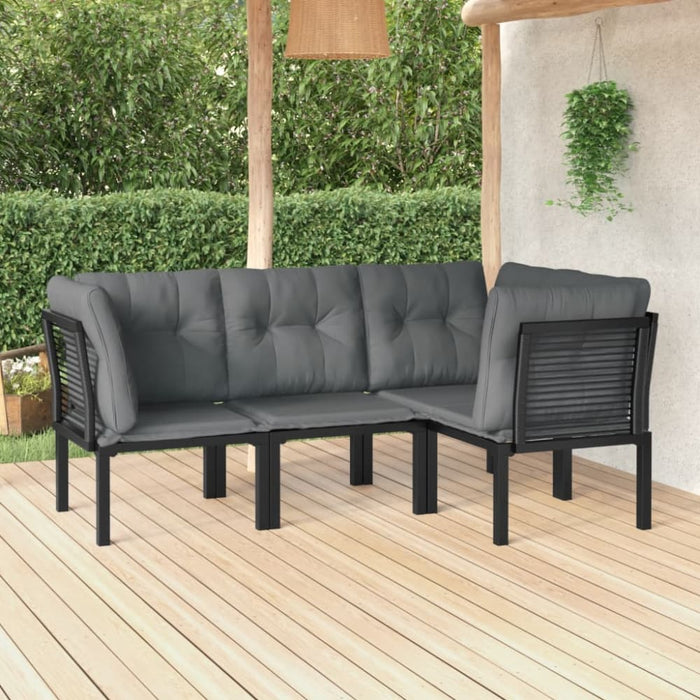 4 Piece Garden Lounge Set Black and Grey Poly Rattan Toniipo