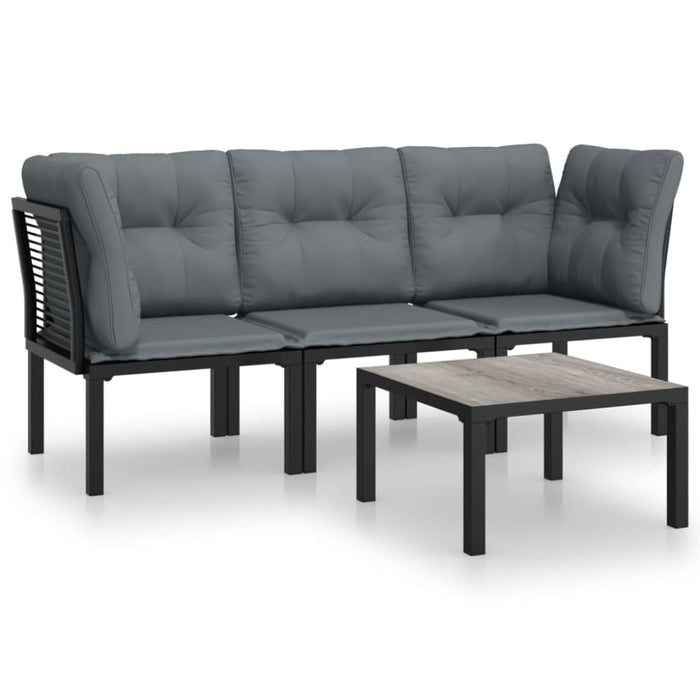 4 Piece Garden Lounge Set Black and Grey Poly Rattan Toniitx