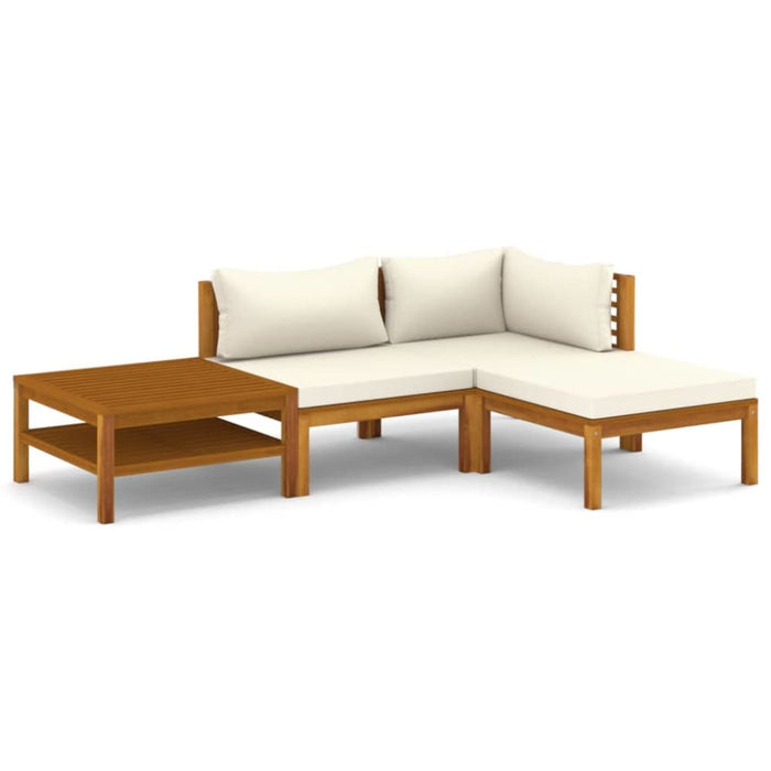 4 Piece Garden Lounge Set with Cream Cushion Solid Acacia