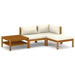 4 Piece Garden Lounge Set with Cream Cushion Solid Acacia