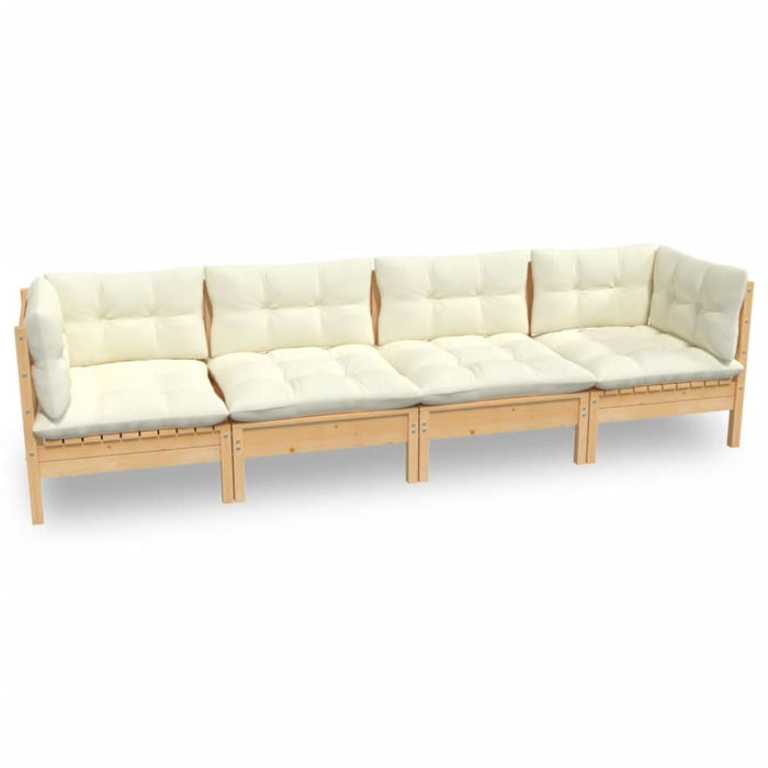 4 Piece Garden Lounge Set with Cream Cushions Solid