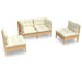 4 Piece Garden Lounge Set with Cream Cushions Solid