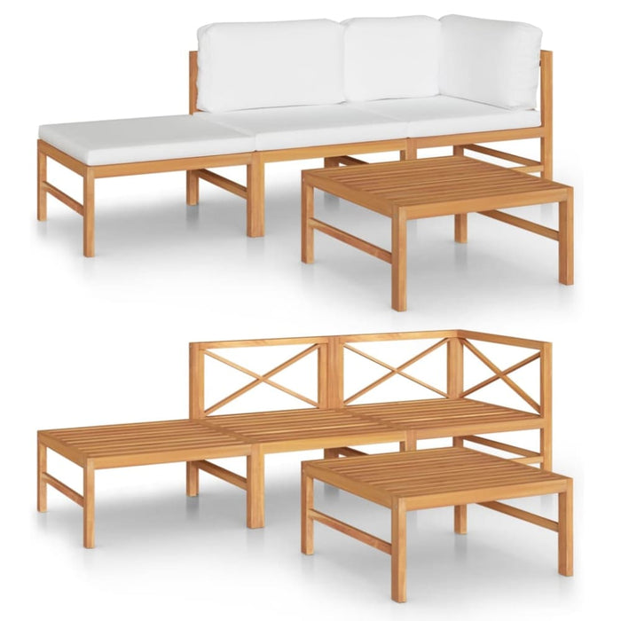 4 Piece Garden Lounge Set with Cream Cushions Solid Teak