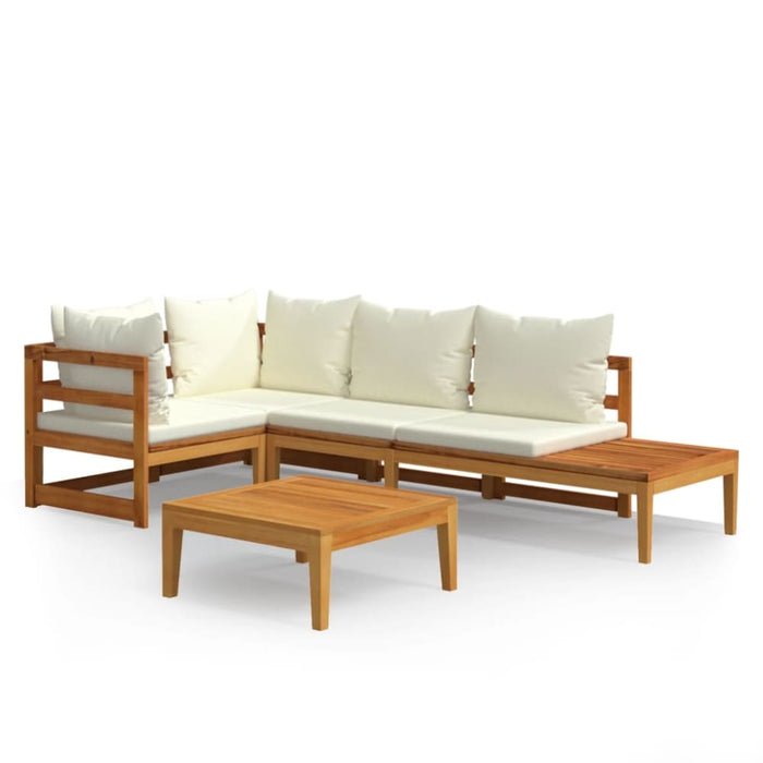 4 Piece Garden Lounge Set with Cream White Cushions Acacia