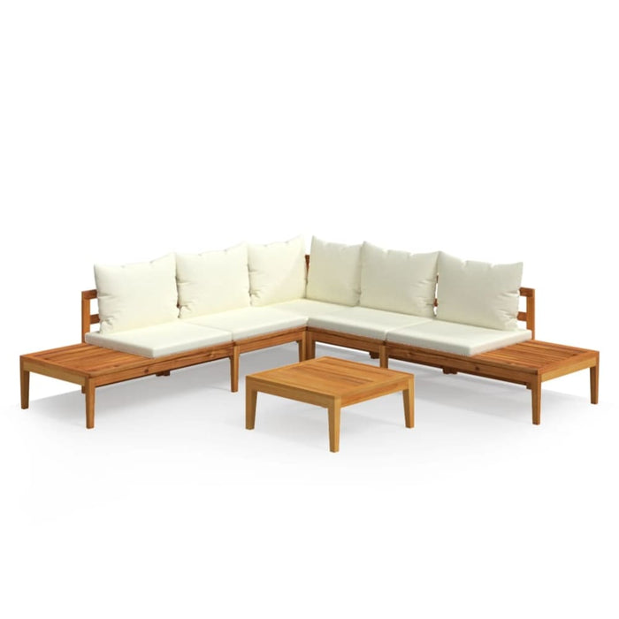 4 Piece Garden Lounge Set with Cream White Cushions Acacia
